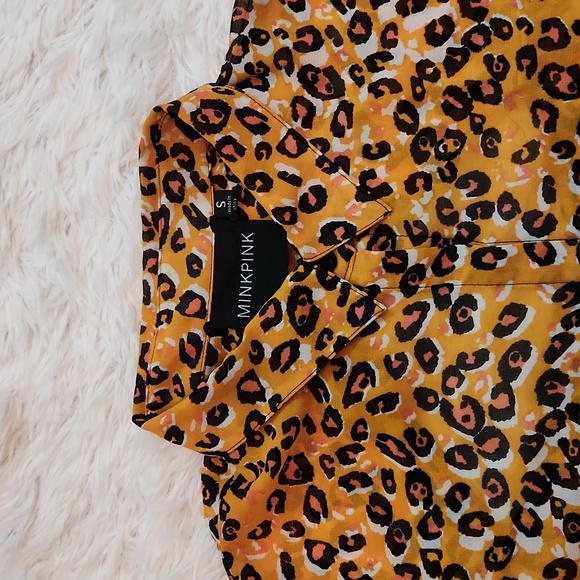 Minkpink orange and pink semi sheer cheetah print button down blouse - Picture 2 of 10
